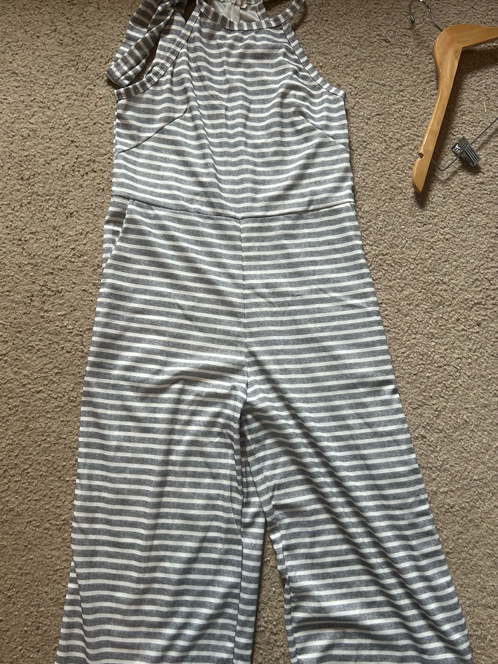 Striped Halter Jumpsuit in Gray and White